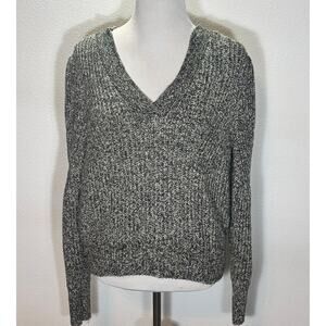 LOFT Charcoal and White V-Neck Sweater